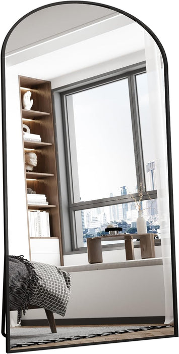 71" X 32" Arched Full Length Mirror, HD Tempered Glass Floor Mirror with Black Aluminum Frame, Standing/Leaning/Wall Mounted Mirror for Bedroom, Dressing Room & Living Room