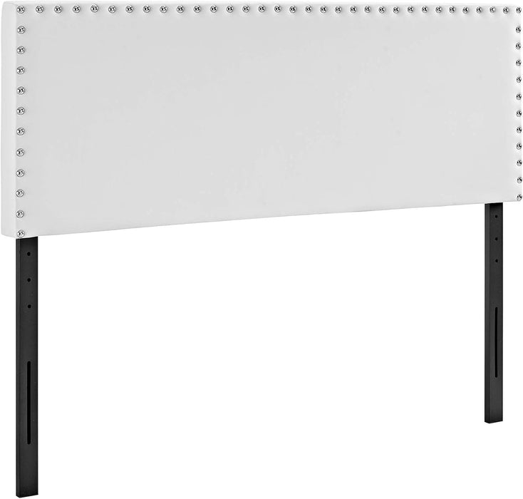 Phoebe Faux Leather Upholstered King Headboard in White with Nailhead Trim