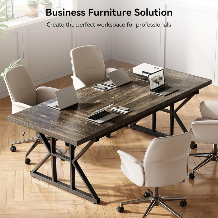 70.8-Inch Large Executive Desk, Extra Long Computer Office Desk Workstation, Modern Simple Style Laptop Table, Sturdy Wooden Writing Workstation for Home Black Oak