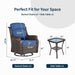 Patio Swivel Rocker Outdoor Chairs of 2 with Side Table, High Back and 6-Inch Thick Cushions, Wicker Swivel Glider Chairs for Porch, Deck, Poolside, Brown/Blue