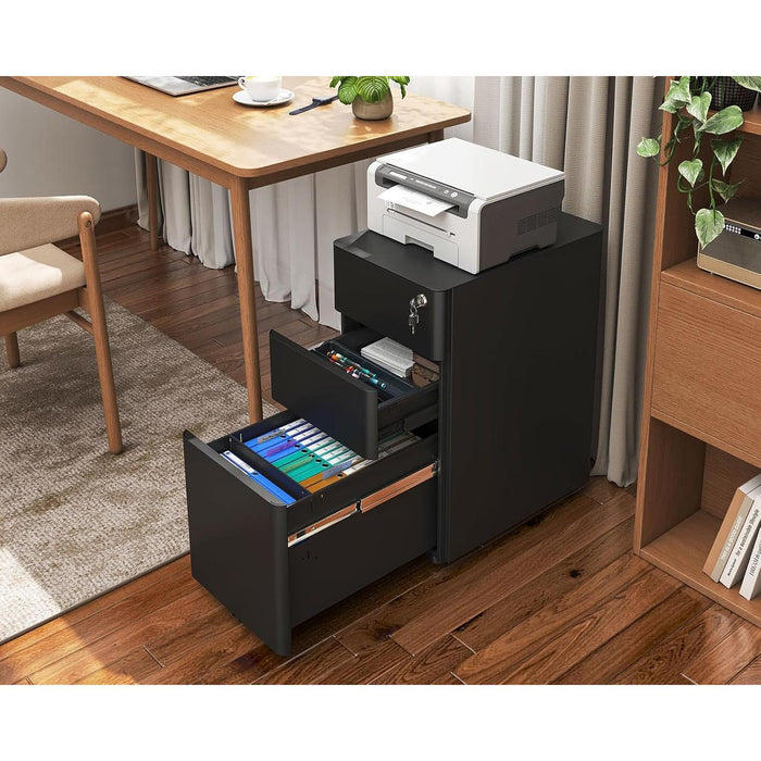 Locking 3-Drawer Rolling File Cabinet