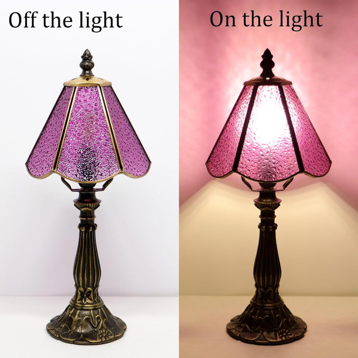 Stained Glass Table Lamp Purple Diamond Style Lamp 14 Inch