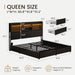 Queen Storage Bed Frame with 6 Drawers, USB Charging Station, No Noise, No Box Spring Required, Vintage Black Headboard Platform Bed
