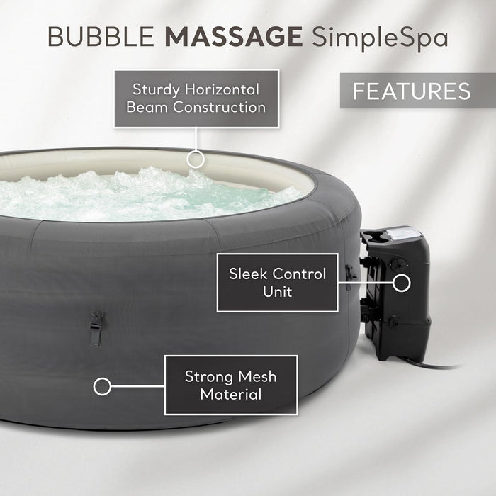 28483E Simplespa Inflatable Bubble Massage Spa: Includes Insulated Cover – Built-In Quickfill Inflation – Soothing Jets – 4 Person Capacity – 77" X 26"