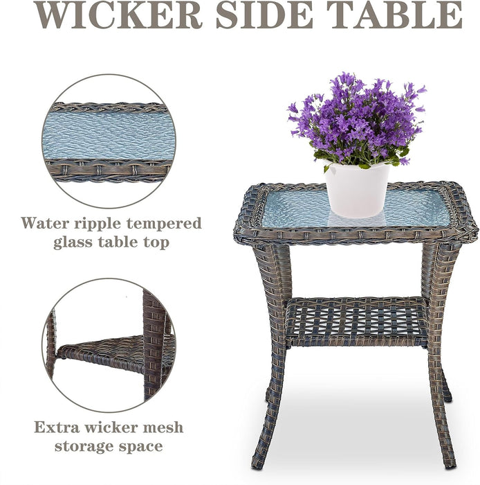 Patio Wicker Chairs Swivel Rocker Outdoor Swivel Rocking Chairs Set of 2 with Rattan Side Table Swivel Glider Chair 3 Piece Patio Furniture Sets for Patio Porch Pool Brown/Blue, (A085-1)