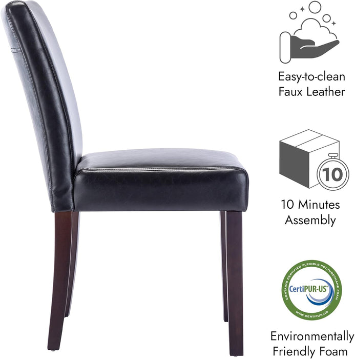 Upholstered Kitchen & Dining Room Chairs with Low Back, Faux Leather Armless Dining Chairs with Solid Wood Legs, Set of 2, Black