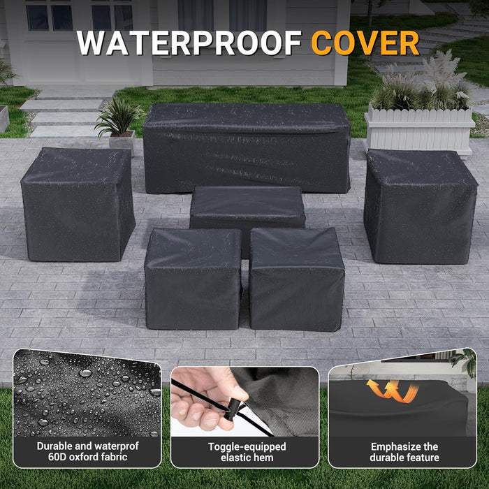 Patio Furniture Set, Outdoor Furniture Wicker Rattan Sofa, Outdoor Sectional with Ottomans, Patio Set for Backyard Porch Balcony (Grey)