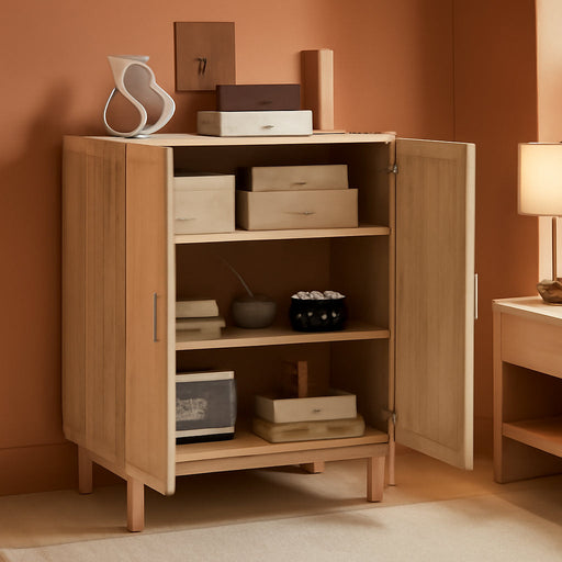 Sideboard Buffet Cabinet, Kitchen Cabinet, Coffee Bar Cabinet with 2 Rattan Doors and Adjustable Shelves, Natural