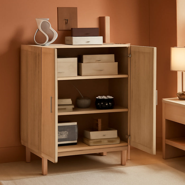 Sideboard Buffet Cabinet, Kitchen Cabinet, Coffee Bar Cabinet with 2 Rattan Doors and Adjustable Shelves, Natural