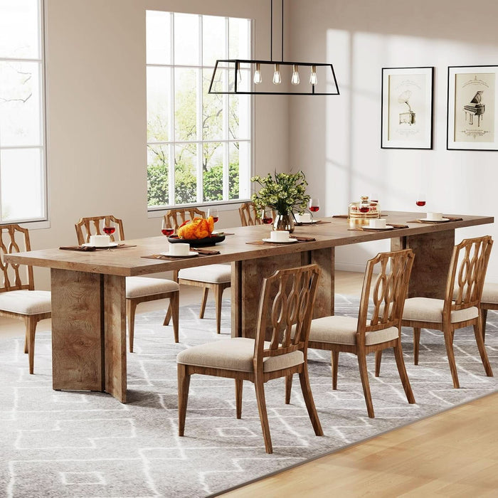 63-Inch Dining Table for 4-6, Farmhouse Kitchen Table with Large Tabletop, Rectangular Dinner Eating Table for Dining Room, Living Room, Kitchen, Light Oak Brown