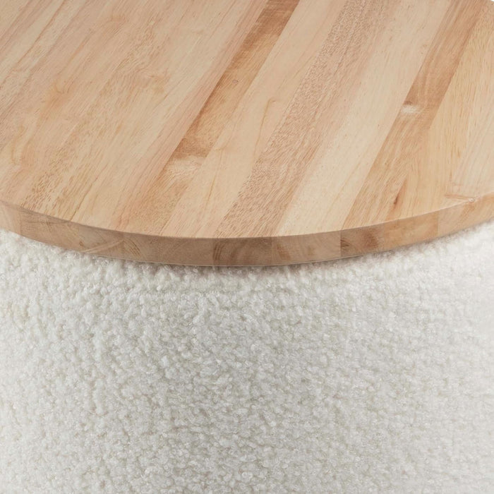 Storage Ottoman - Teddy Fabric Upholstered Ottoman with Wood Top for Living Room, Dorm, or Apartment - Ottomans with Storage (Cream)