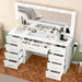 46" Vanity Desk with Glass Top & Lights Mirror, 3 Adjustable Lighting Color, Makeup Vanity with 9 Drawers and 12 LED Lights, Dressing Table for Bedroom, Vanity for Girls, White