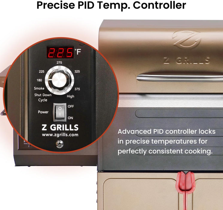 Wood Pellet Grill Smoker with PID Controller, 8-In-1 Master Sear BBQ Grill, Auto Temperature Control, Huge Storage Cabinet Side Shelf with Tool Hooks, 572 Sq in Cooking Area for Outdoor, 600D