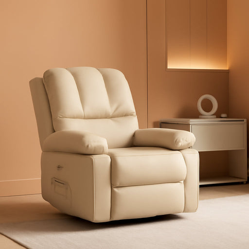 22'' Rocker Swivel Recliner Chair, Lazy Recliner for Adults, with 1.5X Sponge Filling, Side Pocket, and Cup Holder, for Living Room, Bedroom, and Nursery, Creamy