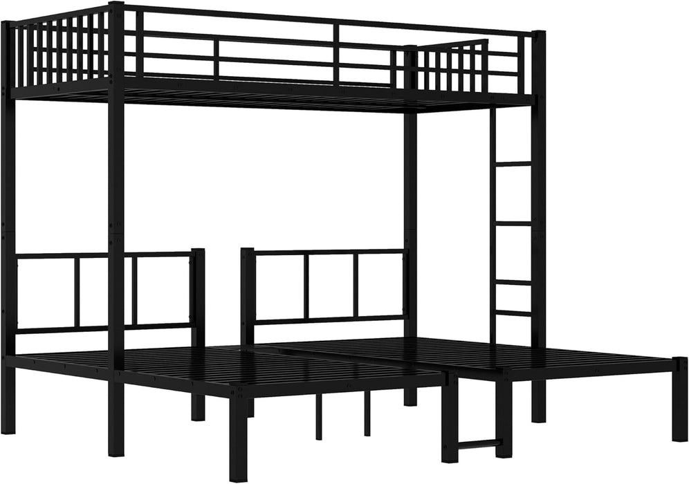 Twin over Twin over Twin Bunk Bed for 3 Kids, Heavy Duty Triple Bunk Bed with Guardrails and Ladder, Twin over Twin over Twin Triple Bunk for Kids, Teens, Black