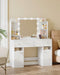 42.5" Large Vanity Desk，Dressing Table with Mirror and LED Light, Power Strip, 4 Drawers, 2 Open Storage Cabinets, and Jewelry Storage for Bedrooms, White