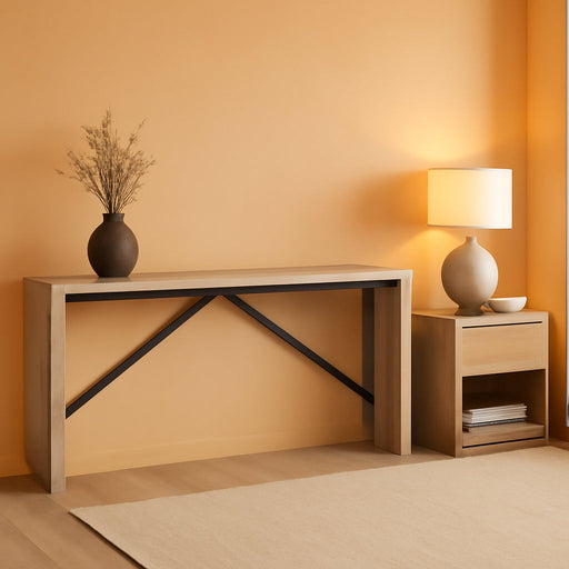 Console Table, 62.2" Long Sofa Table behind Couch, Narrow Entryway Table, Farmhouse Dining Table with Angled Metal Frame, Industrial Console Table for Entryway, Greige CTHG15801