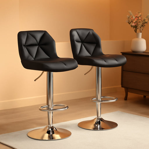 Bar Stools Set of 2, Modern Adjustable Kitchen Island Chairs, Black PU Leather Swivel Counter Stools for Bar, Kitchen Counter, Black