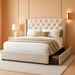 Queen Size Bed Frame with 4 Storage Drawers and Tufted Headboard Linen Upholstered Platform Bed Frame with Heavy Duty Wood Slats, No Box Spring Needed, Easy Assembly, Beige