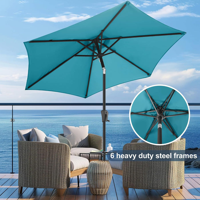 9Ft Patio Umbrella Outdoor - Table Umbrella with Push Button Tilt and Crank, UV Protection, 6 Sturdy Ribs, Market Umbrella for Garden, Deck, Backyard, Lawn, Pool and Beach(Aqua Blue)