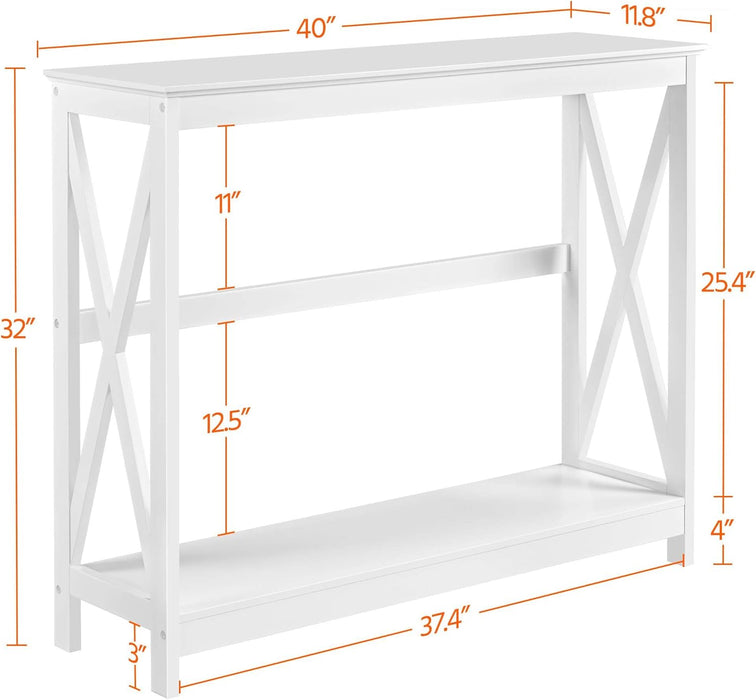 Wood Entryway Table, Console Table for Entryway, 2-Tier Sofa Table Accent Table W/Storage Shelf for Living Room, Hall, Foyer, White