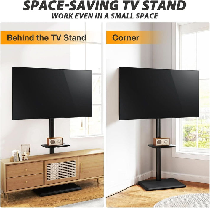 Floor TV Stand with Power Outlet, TV Mount Stand for 32-60 Inch Tvs up to 88 Lbs, Swivel TV Stand Mount with Height Adjustment and Safety Wood Base for Office, Corner, Max VESA 400X400Mm