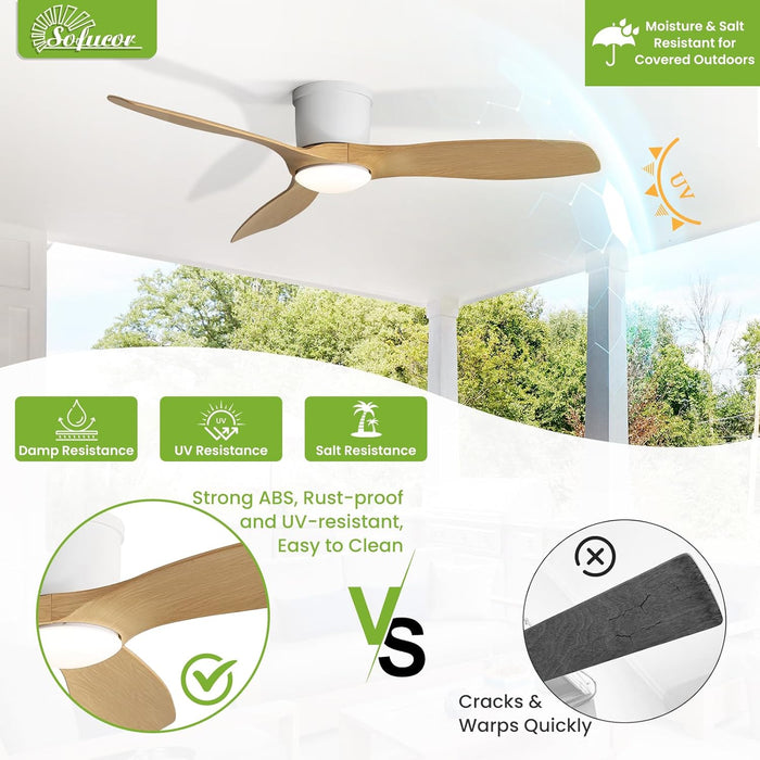 52 Inch Smart Ceiling Fan with Lights, Modern Low Profile Flush Mount Ceiling Fan with 6500CFM, Compatible with Alexa/Google/App, 3 ABS Blade, Dimmable Timer Reversible DC Motor, ETL, ABS