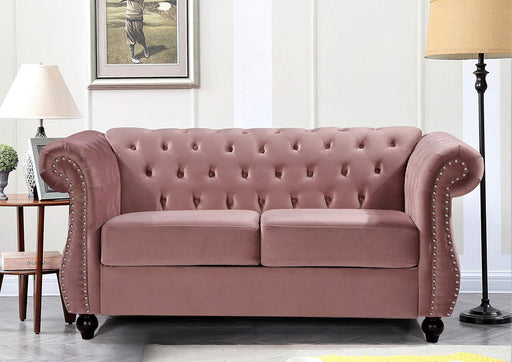 Modern Pink Velvet Chesterfield Loveseat