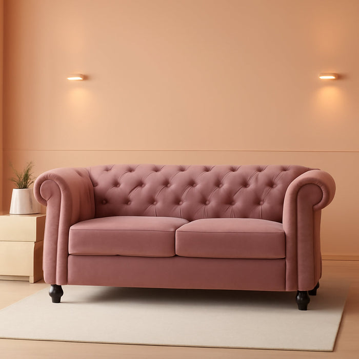 Modern Pink Velvet Chesterfield Loveseat