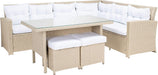 SAFAVIEH Outdoor - Miki 6-Piece Corner Sectional - Beige & White - Faux Wicker & Steel Frame - Wicker Sectional Set with Glass Table - Ideal for Patio, Deck, Porch, Backyard (PAT7708B)