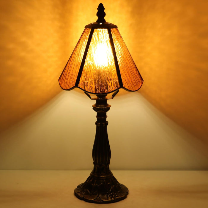 Small Tiffany Style Table Lamp Orange Bark Stained Glass Lamp 14 Inch