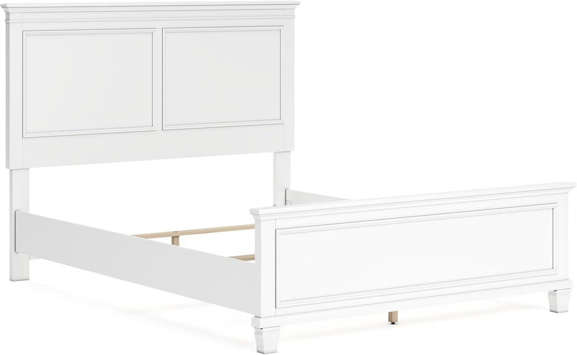 Signature Design by Ashley Fortman Transitional Queen Panel Bed with Tapered Feet, Foundation or Box Spring Needed, White