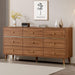 9 Drawer Dresser,63" Wide Mid Century Modern Chest of Drawers,Wooden Bedroom Drawer Dresser with 9 Storage Drawers for Bedroom, Living Room,With Anti-Tipping Device,Tan