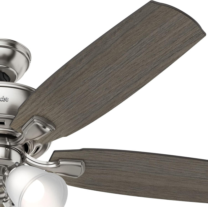 52 Inch Indoor Ceiling Fan with LED Lights - Ceiling Fan with Pull Chain, for Bedroom or Living Room, Standard Mount, No Remote, 5 Blades, Includes Bulbs - Amberlin 53216, Brushed Nickel
