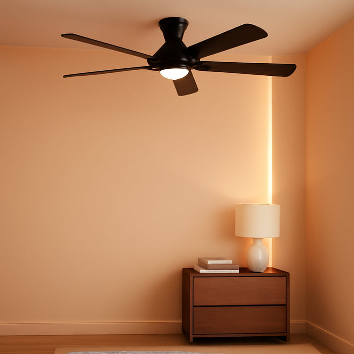 52 Inch Ceiling Fans with Light, Black Ceiling Fan with Light and Remote Control, Dimmable LED, Noiseless DC Reversible Motor, Flush Mount, Low Profile Ceiling Fans for Indoor/Outdoor Use
