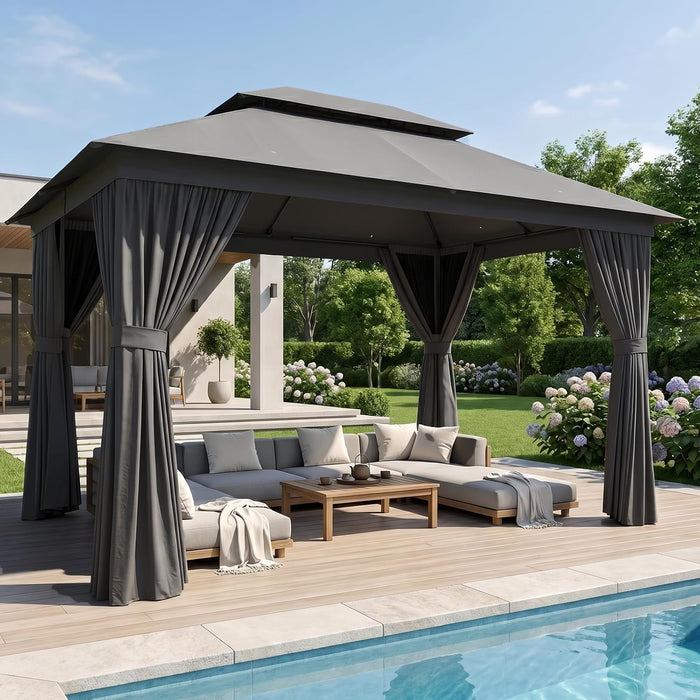 12x10 Outdoor Gazebo Dark Gray Weatherproof UVResistant