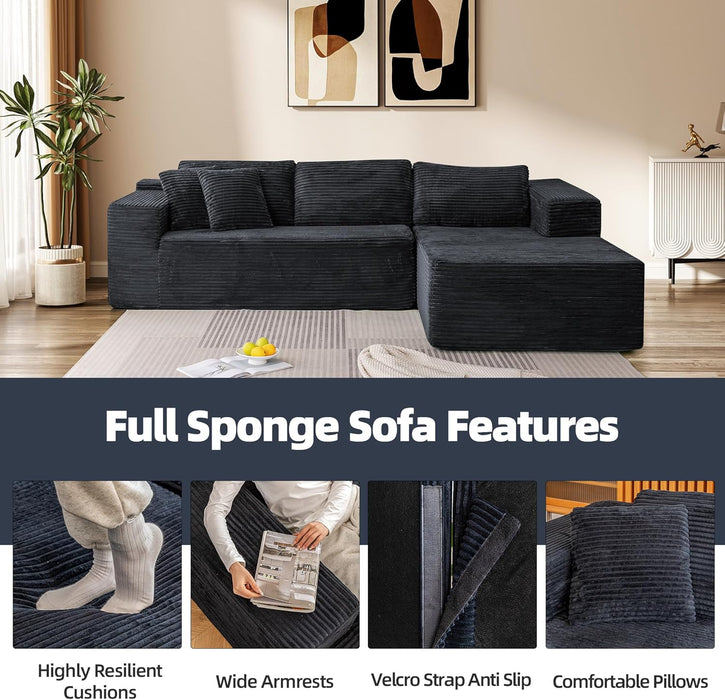 106 Inch Black Corduroy Upholstered Sectional Sofa