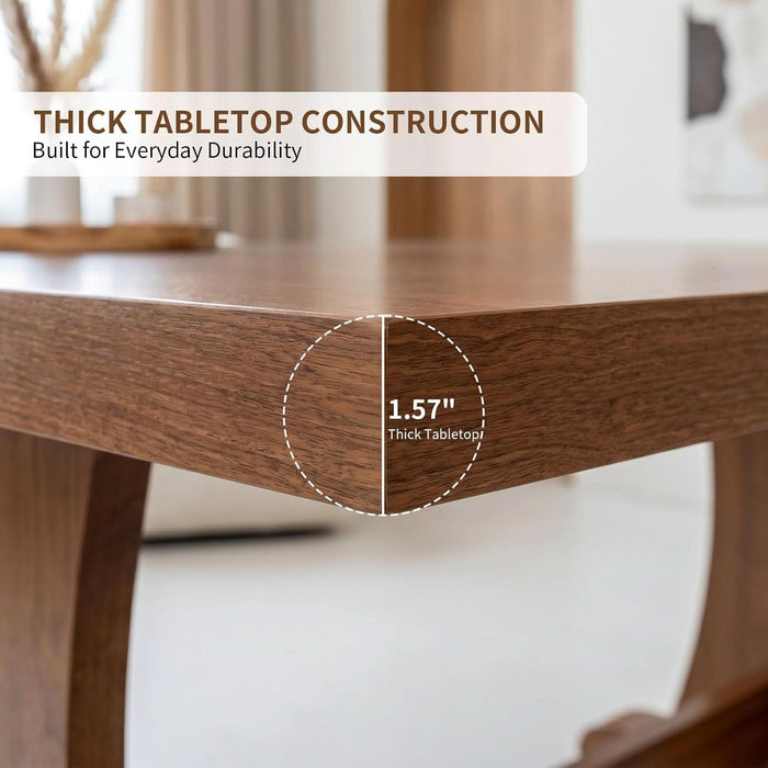 7-Piece Dining Table Set for 6, 63" Walnut Table, Black PU Chairs