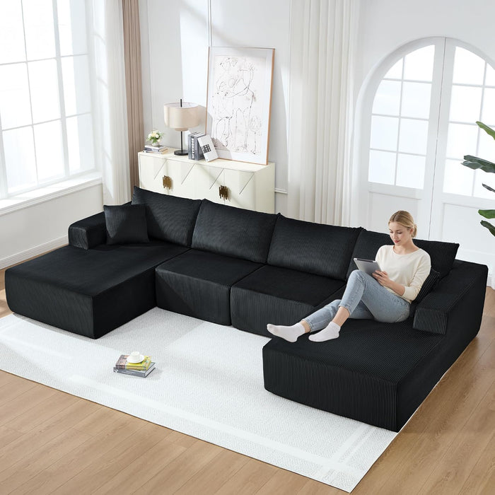 Corduroy Black UShaped 146Inch Modular Sectional Sofa
