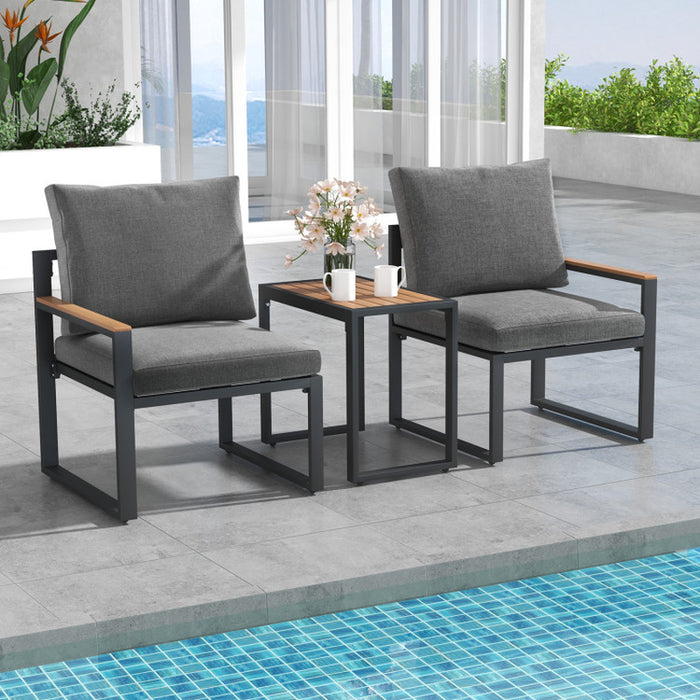 3 Pieces Aluminum Frame Weatherproof Outdoor Conversation Set with Soft Cushions