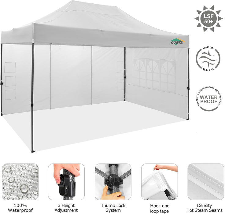 10x15 Ft Pop Up Canopy Tent WaterproofHeavyDutyOutdoorShelter4Sidewalls
