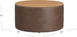 Modern Fabric Storage Ottoman with Wood Top - Faux Brown Leather
