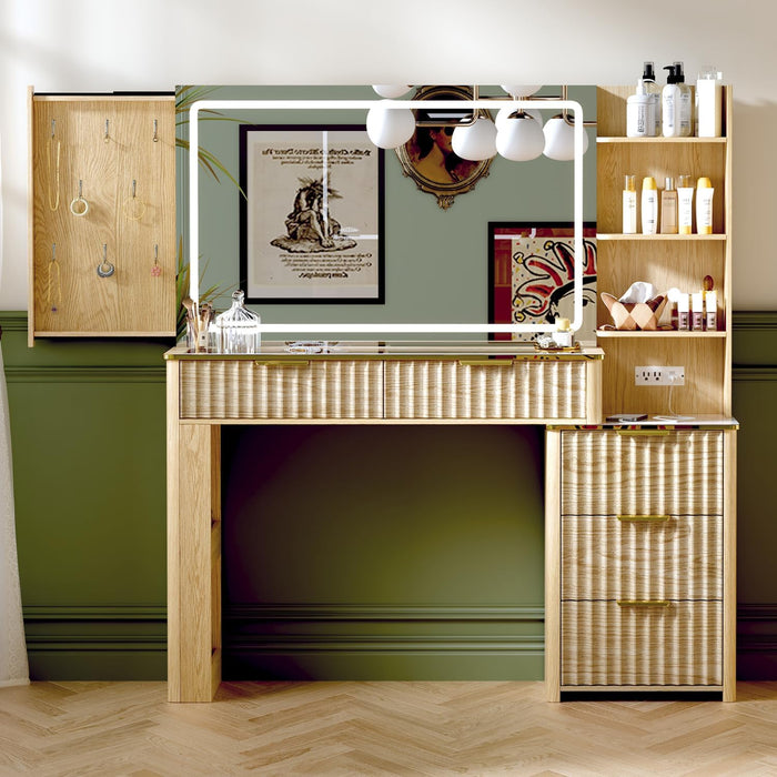 51Inch Oak Vanity Desk With IndustrialLEDLighting System