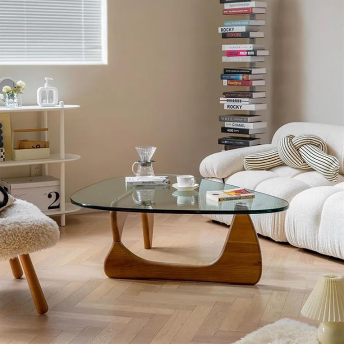 Walnut Clear Glass Oval Coffee Table Diameter32.68Inch