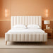 Queen Size Elton Velvet Platform Bed, Upholstered Bed Frame with Vertical Channel Tufted Headboard Footboard, Strong Wood Slats, No Box Spring Needed, Ivory (Queen)
