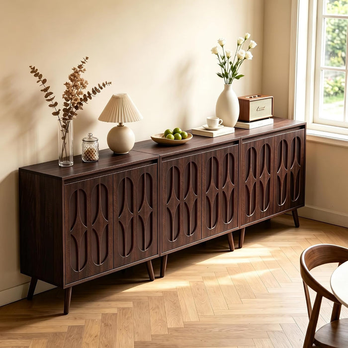 Dark Walnut 94.5In Wide MidCentury Modern Sideboard