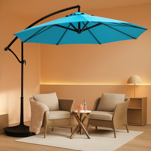 10FT Cantilever Umbrella with Base and Weights Bag, Turquoise
