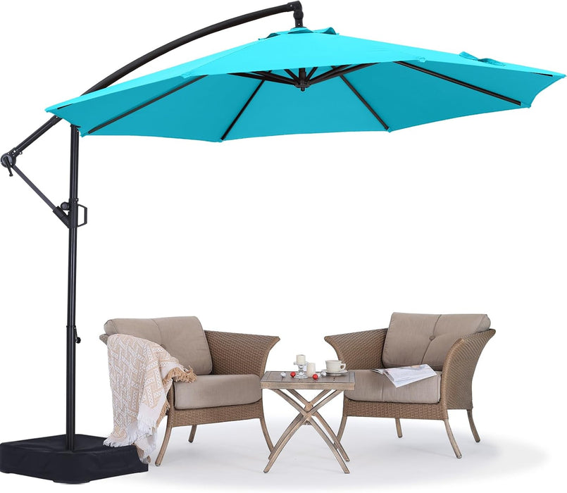 10FT Cantilever Umbrella with Base and Weights Bag, Turquoise