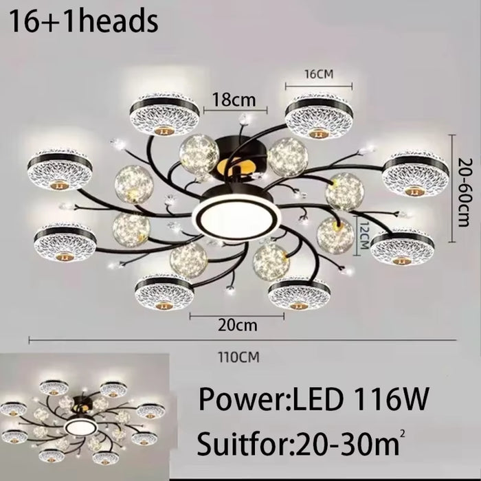 2024 New Crystal Living Room Ceiling Light Modern Intelligent LED Bedroom Restaurant Apartment Interior Decoration Light