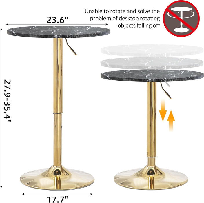24" round Cocktail Bar Table with Metal Base, Tall Bistro Pub Table, Adjustable 27.9"-35.4" Counter Bar Height for Kitchen, Dining Room, Living Room, Easy Assembly, Black&Gold